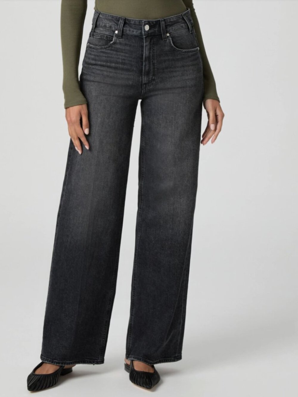 PAIGE NWT | 30" Sasha High-Rise Wide Leg Jean in Viper Black Distressed - Picture 1 of 16
